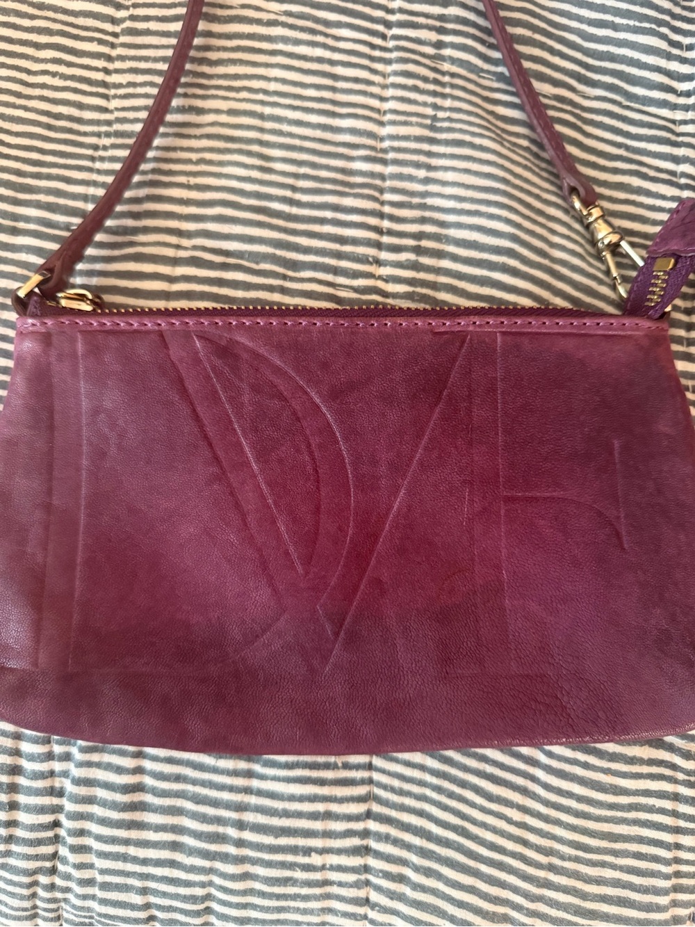 DVF embossed Plum Leather small Shoulder Bag.